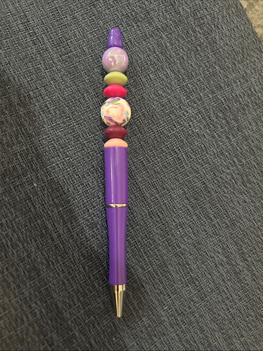 Purple Beaded Decorative Pen
